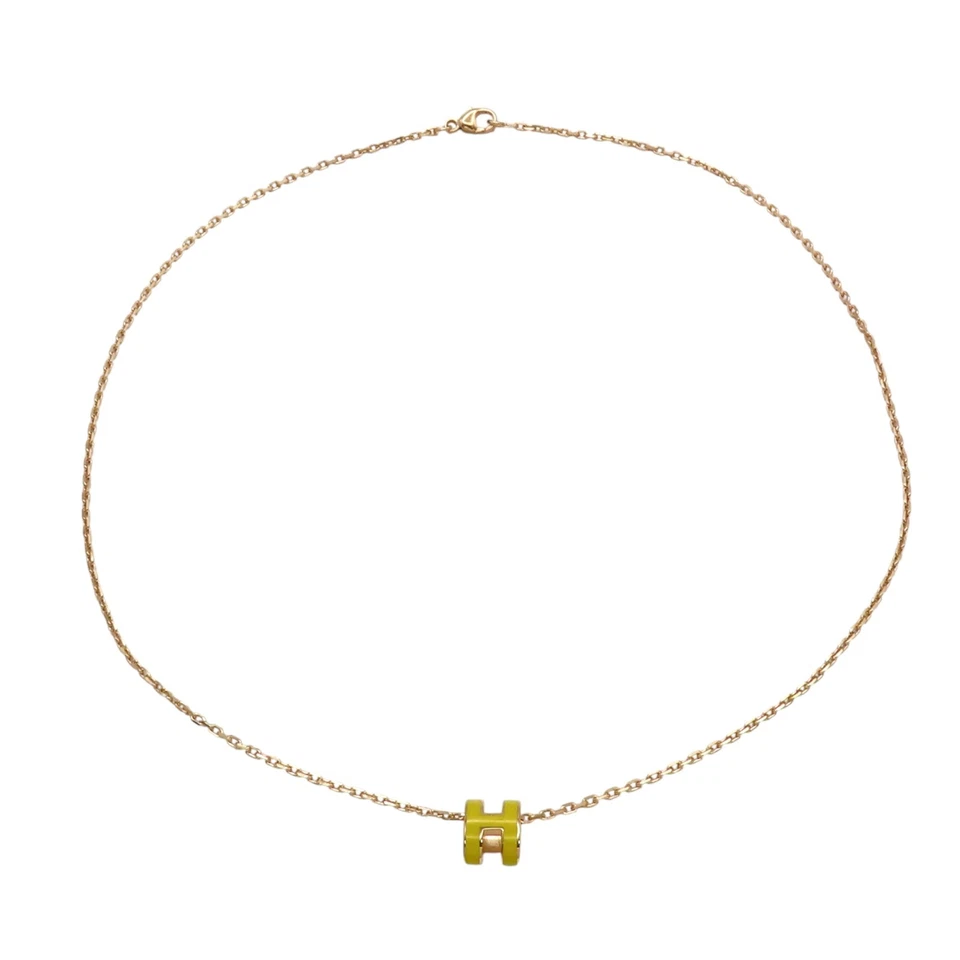 Collar HERMES Mini Pop H Esmalte Amarillo Chapado en Oro Rosa Foto 2 de 4