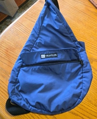 LL Bean Traveler Nylon Sling Healthy Back Bag Crossbody Blue Single Strap Unisex