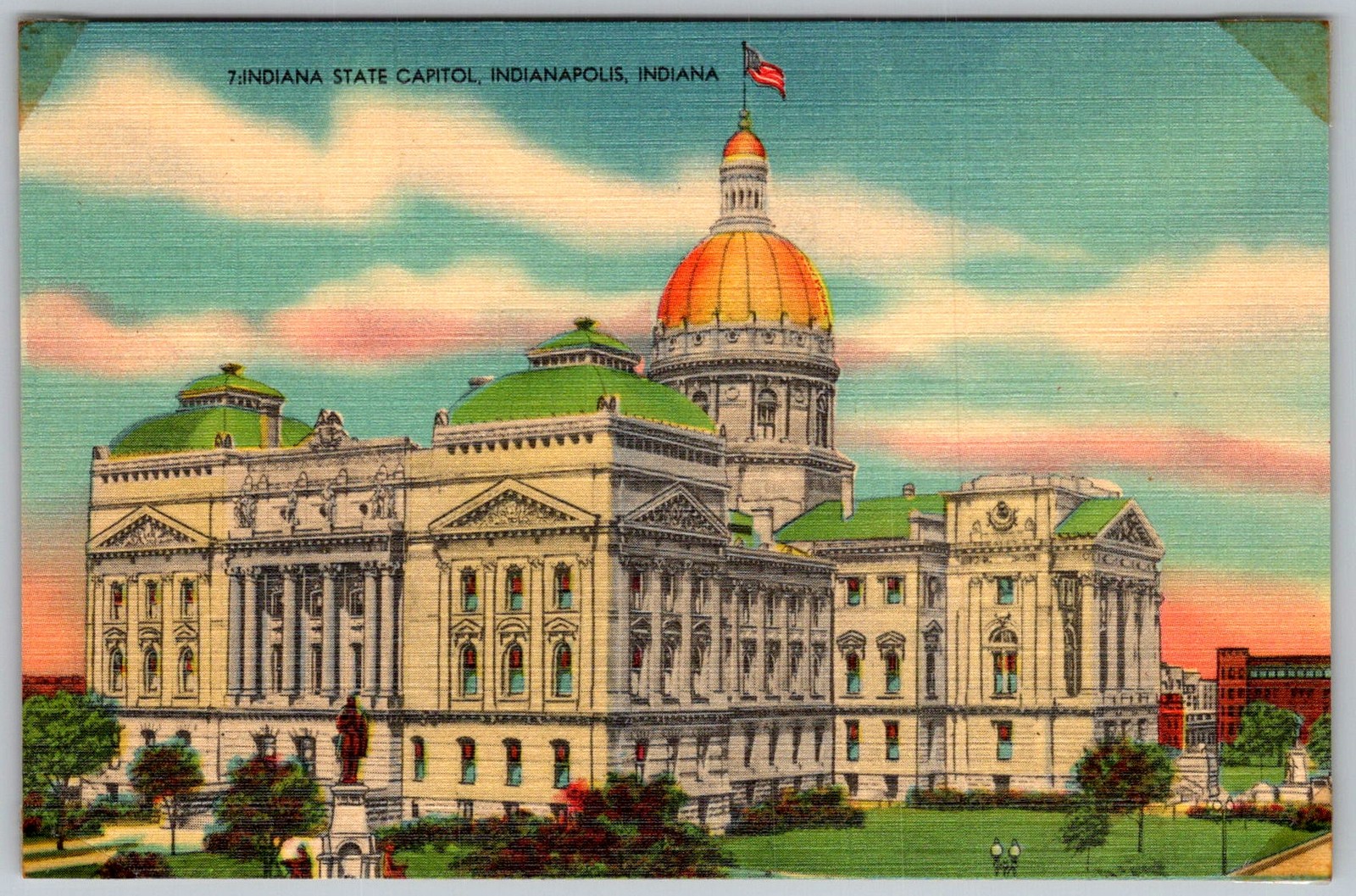 Vtg Linen Postcard State Capitol Building Dome Indianapolis, 1930s