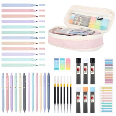42 PCS Aesthetic School Supplies With Large Pencil Case, 12 Marker Pens With