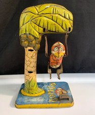 VTG Bombo SWINGING Monkey Wind Up Toy 7.5" WORKING Tin USA 1940's NO KEY