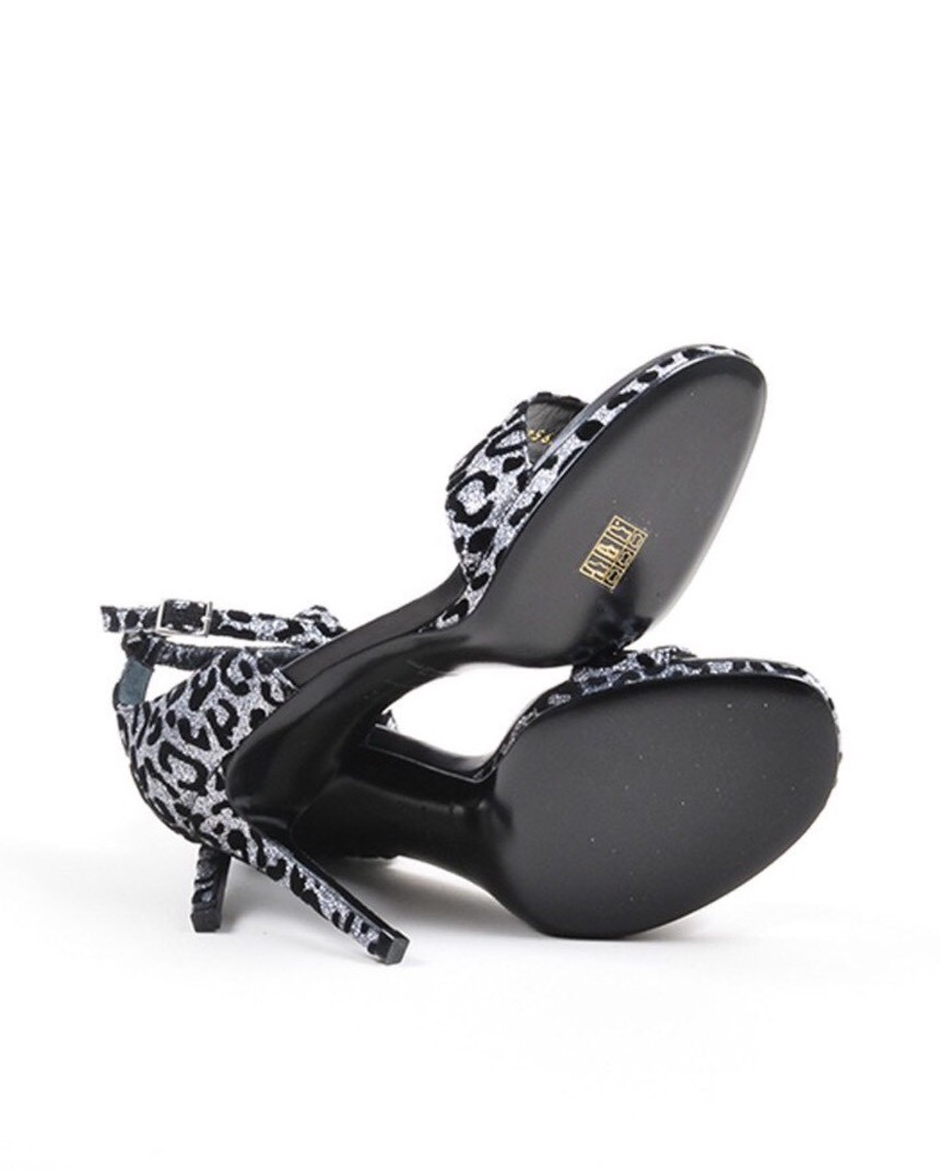 Sandali leopardati SaiNT LAURENT neri e argento glitter nuovi con scatola taglia 38 1 2