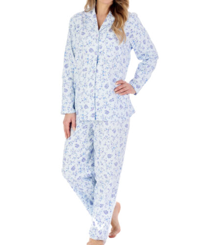 Pyjamas Set Womens Slenderella Brushed Cotton Floral Long Sleeve Top PJ Bottoms - Picture 8 of 22