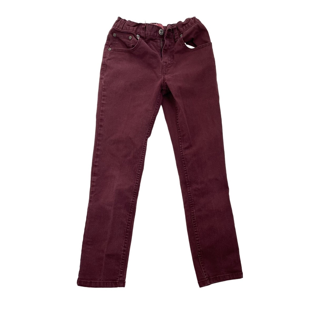 Boys Maroon Skinny Denim Jeans Adjustable Waist Elastics Size 10 R