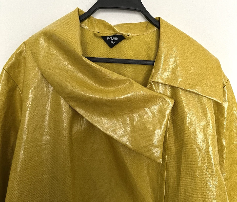 Chaqueta BRIGITTE NYC Calce Relajado S Lino Lacado Lagenlook Artístico Amarillo Único Foto 3 de 4