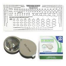 Jewelers Diamond & Stone Estimator Gauge Tool Clear Plastic Shape Chart w/ Loupe