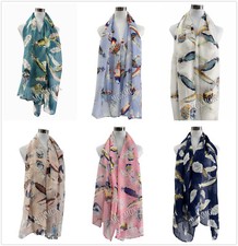 Women Lady Long Big Flower Feather Print Pattern Shawl Scarf  Warp Stole