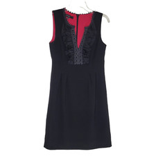 Nine West Women Black Dress Size 8 Embroidery Ruffle Trim Sleeveless