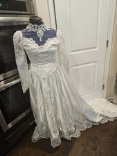 Vintage Sheer Beaded Lace Victorian Wedding Dress Small