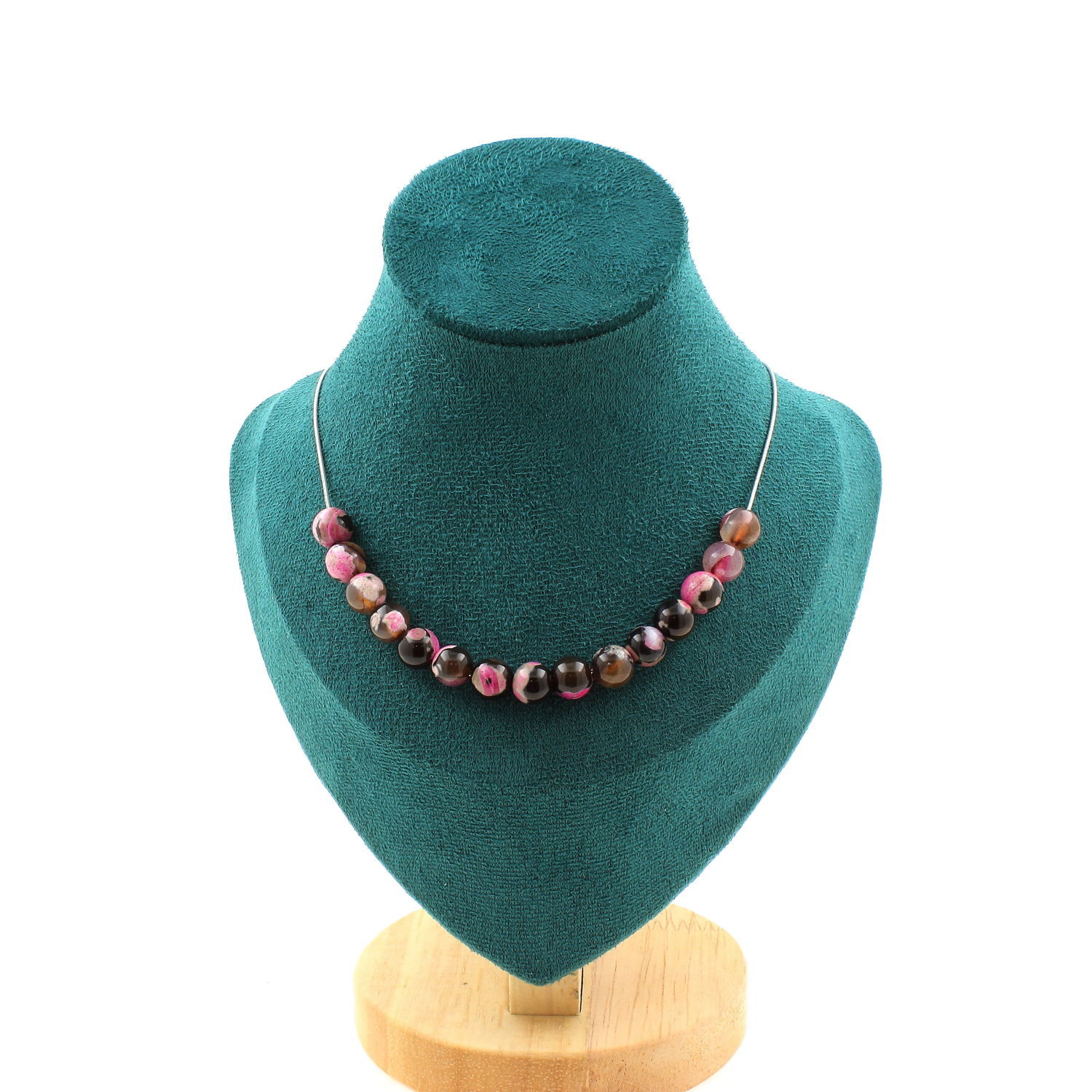 Collier agate fuchsia et marron 8 mm pour illuminer vos tenues