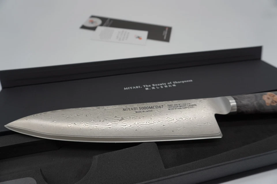 NOVA FACA MIYABI BLACK 8” Chef’s - Cabo de cinza preto - Feito à mão no Japão - Imagem 3 de 4