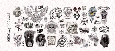 1/10 Scale Custom Tattoos  for Action Figures: Gang - Waterslide Decals