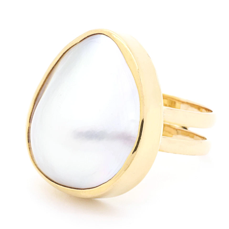 Ring 750 Gelbgold poliert mit Mabe Perle Handarbeit W 56,5 - Bild 3 von 4