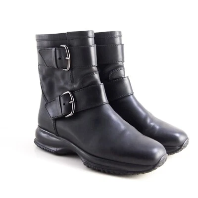 Bottines À Double Boucle Hogan En Cuir Noir Femme Taille US 7.5 EU 37.5 - Photo 1/4