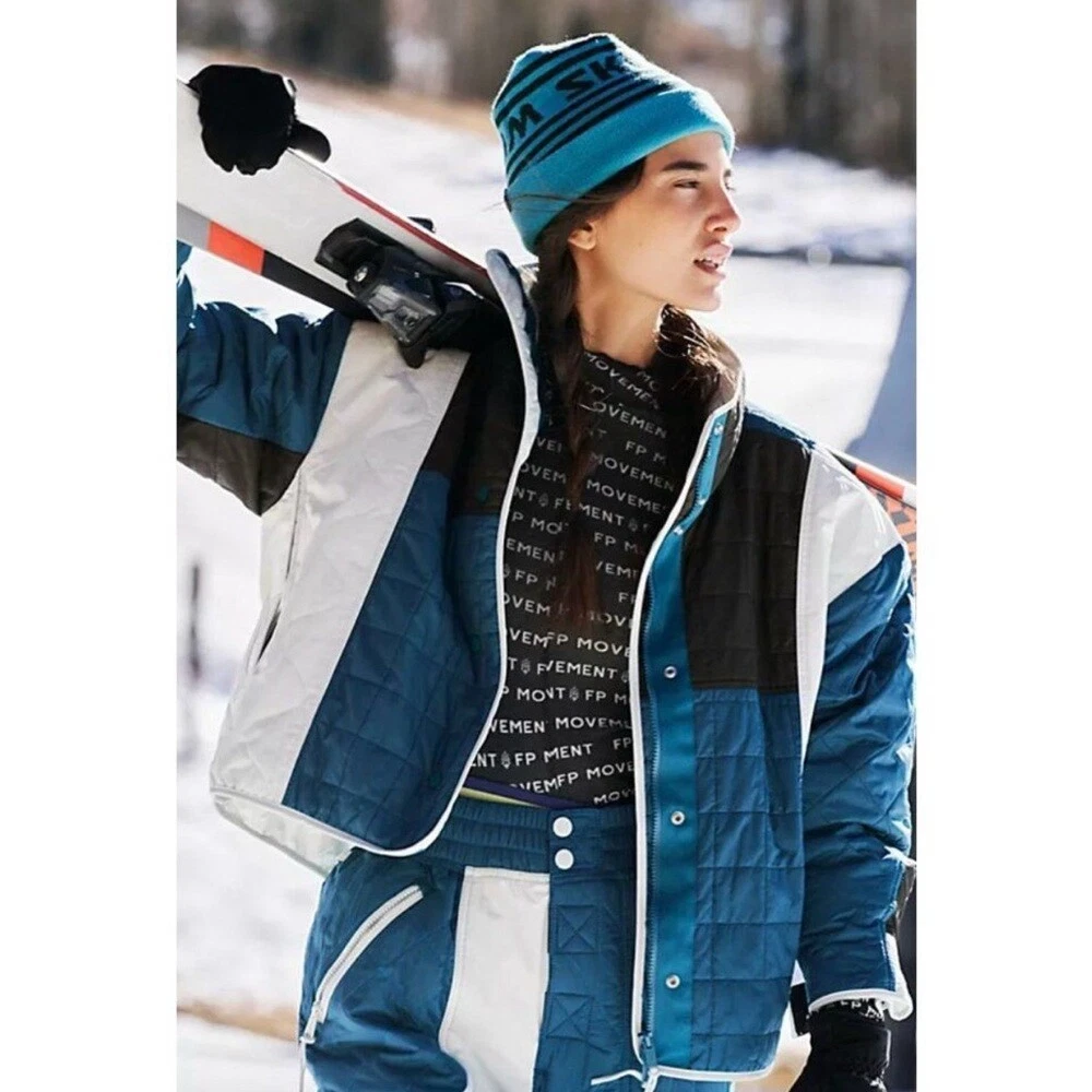 FREE PEOPLE Movement Blue Landscape View Funnel Neck Ski Coat Sz