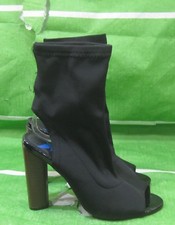 new black 4.5"High Block Heel ankle strap Open Toe Shoes women Size 7
