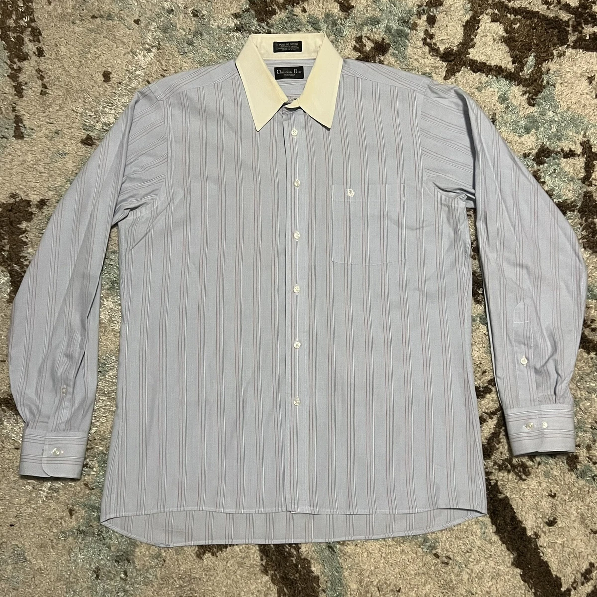 Vintage Christian Dior Monsieur Long Sleeve Button zip Shirt 15 1/2 34-35 Blue