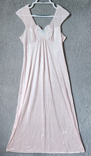 Vtg JC Penney Embroidered V Neck Cap Sleeve Flowy Maxi Satin Nightgown Pink Sz M