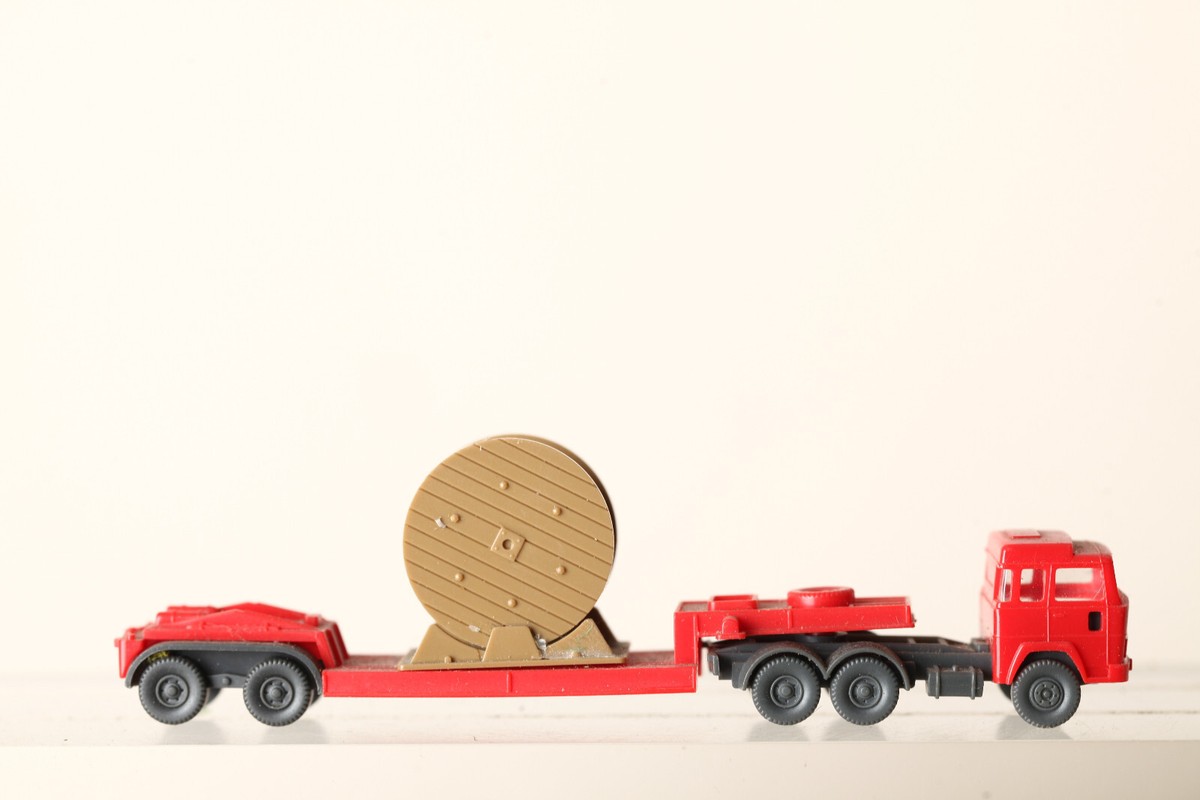 Wiking Spur N Magirus Schwerlastwagen Tieflader rot mit