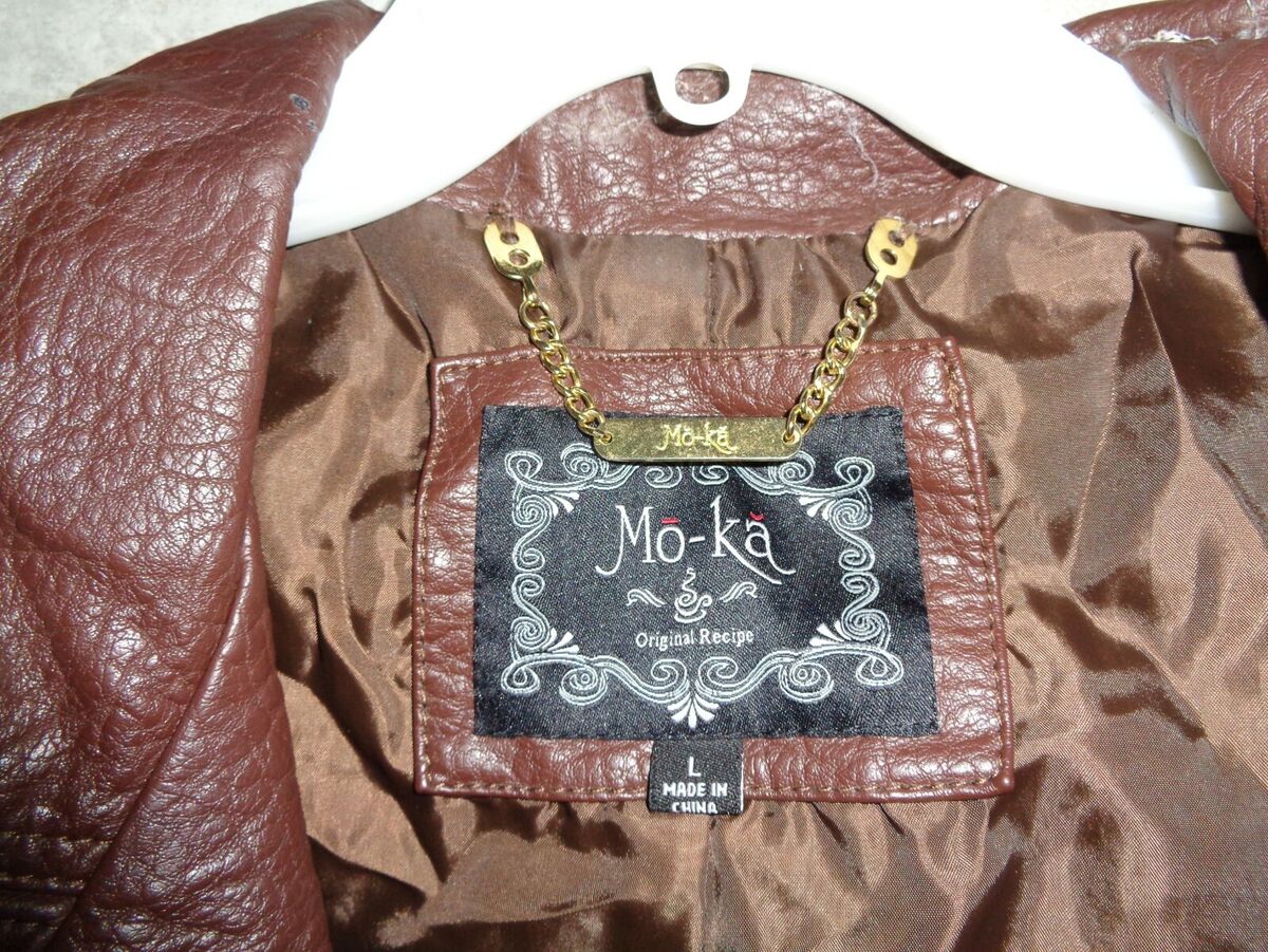 Womens Mo-Ka Faux Leather Jacket | Size Large | Brown Full Womens Mo-Ka Faux Leather Jacket | Size Large | Brown Full