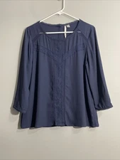 Lauren Conrad Large Blue Lace Detail Blouse Lightweight Feminine Romantic