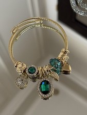 Gold Bangle Emerald Green Crystal Charms bracelet womens gift for her jewellery 