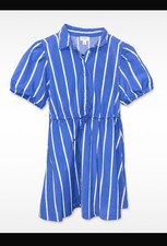 J.CREW Blue & White Striped Shirt Dress Colla...