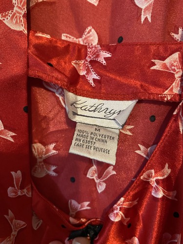 Vintage Kathryn Y2K Silky Red Pink Bows Sexy Glam Robe & Nightgown Set Size M - Picture 3 of 8
