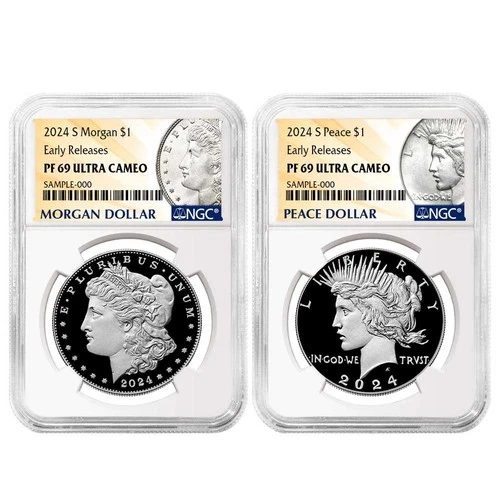 2024-S $1 Proof Morgan and Peace Silver Dollar 2pc Set NGC PF69UC ER Morgan