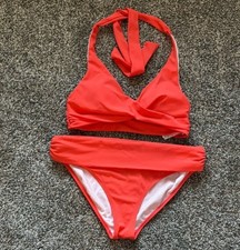 Boden Levanzo Halter Bikini Top US 8 Swim Women Classic Bottom Coral SET