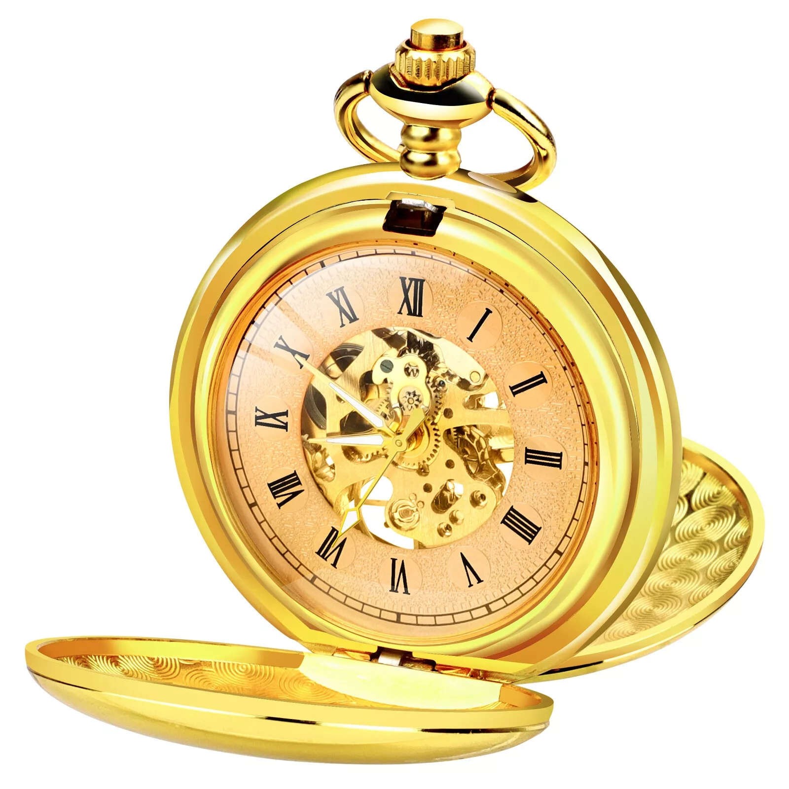 New Hook Buckle Clasp Round Dial Shape Men's Mechanical Retro Pocket Watch