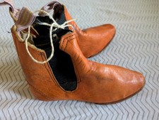 Handmade Soft Leather Baby Boots 6" Folk Style Orange Tan Black Elastic Vintage