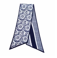 100% Silk Mulberry Bandana Shawl Blue sun Print Scarf 145X21cm Neckerchief wrap