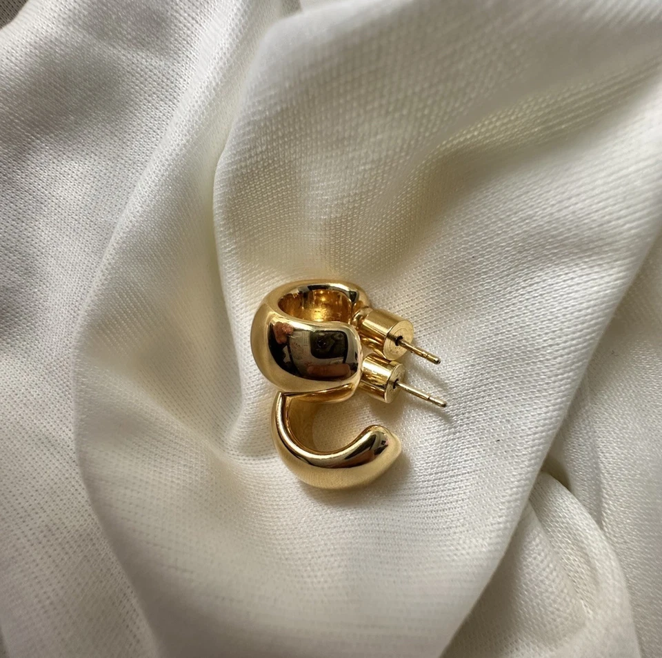 MILOR GOLD Made In Italy 14k Gold Chubby Huggie Earrings Resin Filled - Image 2 of 4