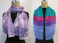 Pair of Vintage Anne Klein Silk Scarves - 11" x 52", 10" x 52" - Blue /Purple