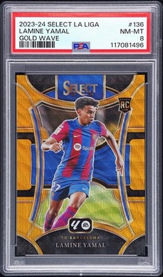 2023-24 Panini Select La Liga Lamine Yamal Gold Wave Prizm 10/10 Rookie bookend