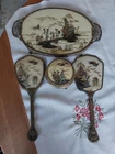 Regent of London Vintage Dressing Table Set 4 Piece  Japanese Oriental Scene