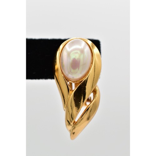 Christian Dior Vintage Pearl Clip On Earrings Gold Drop Iridescent Signed BinBB - Picture 7 of 12