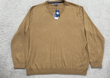 Club Room Sweater Mens XXL Brown Fawn Heather Merino Blend V Neck Lightweight