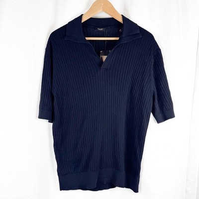 Massimo Dutti Linen Cotton Women's Short Sleeve Polo Sweater Black LARGE NWT