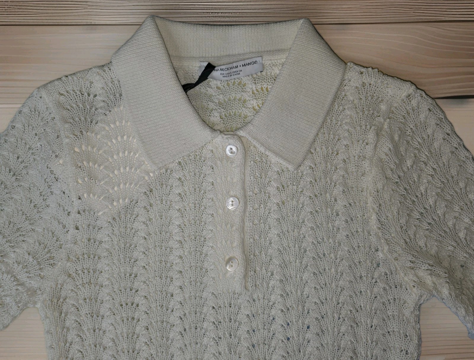Victoria Beckham x Mango crochet top Size S Shirt Ivory New Buy It SHIPS FAST! image 2
