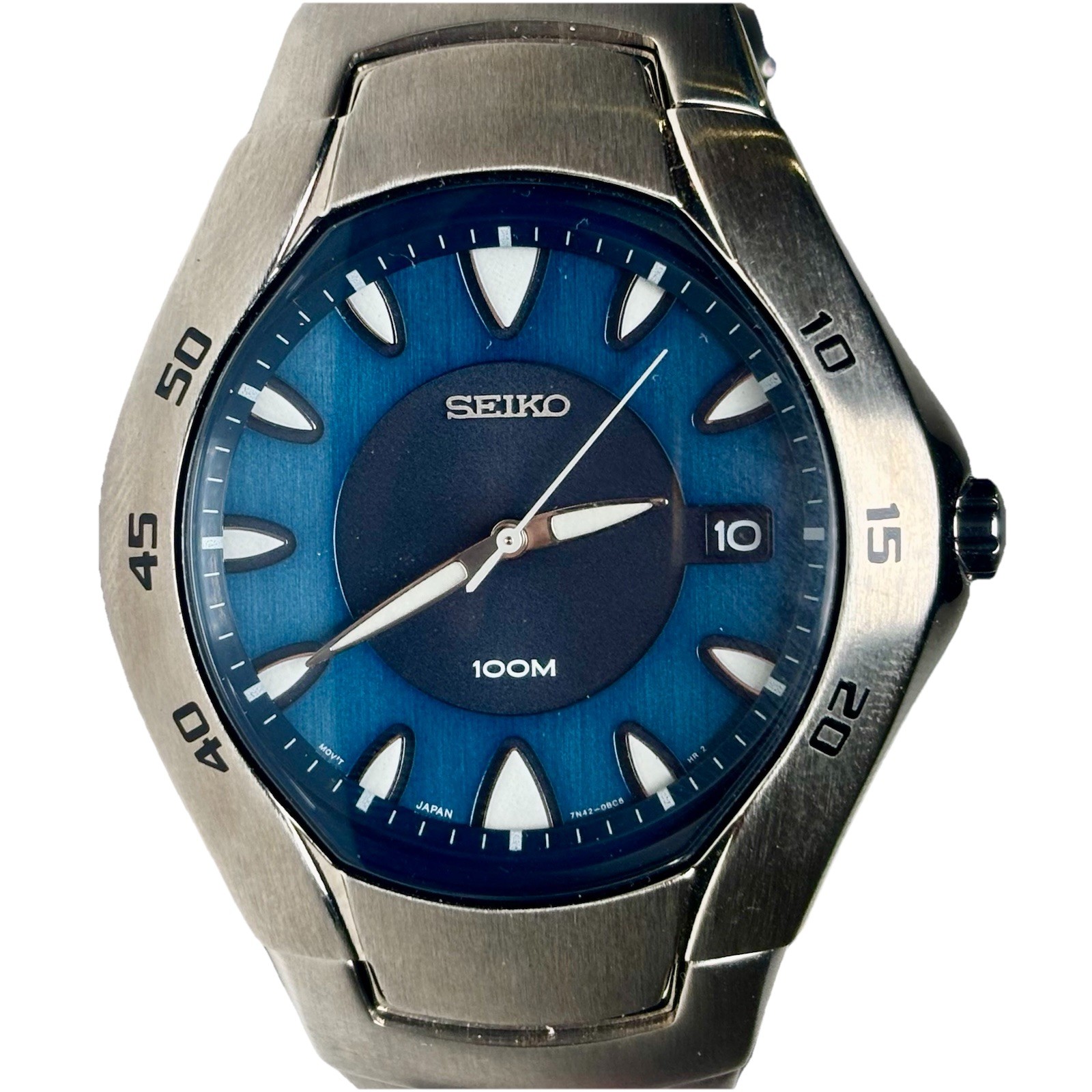 NOS Seiko 39mm Men’s 100M Blue Dial Stainless Steel Classic Watch 7N42-0AK0 NEW