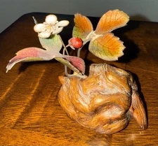 VTG Norman Brumm Single White Flower Enamel Burl Wood Figurine Sculpture *READ*