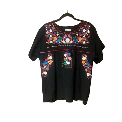 Top donna YZXDORWJ in cotone nero ricamato taglia 3XL