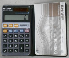 Sharp EL-480G Business Pocket Calculator W/Booklet Tested Working 0204-03M
