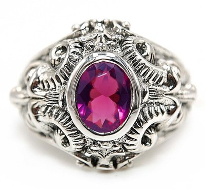 Devil Face 2CT Treated Amethyst 925 Sterling Silver Edwardian Ring