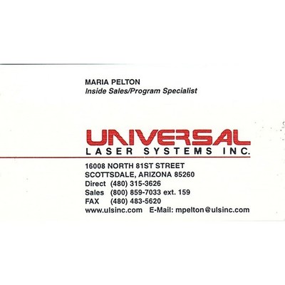 Universal Laser Systems Inc Maria Pelton Scottsdale AZ Business Card STK2-BC5-2