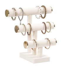 3 Tier Bracelet Holder,Bracelet Display Stand with Metal Cap,Beige White Velv...