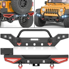 Rear Or Front Bumper For 2007-2017 2018 Jeep Wrangler JK JKU With 18W LED Lights