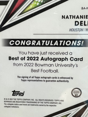 TANK DELL TEXANS 2022 Bowman University Best RC AUTO SGC GEM MINT 10/10๐๐ - Picture 3 of 4